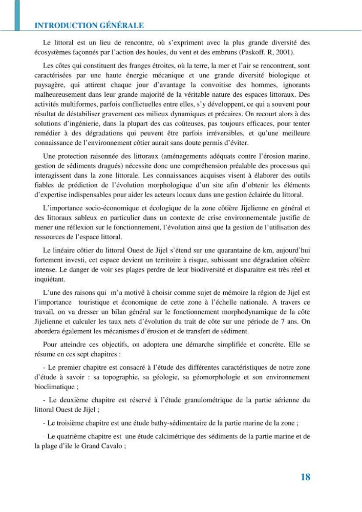 Etude géomorpho-sédimentaire de la zone côtière du parc National de Taza