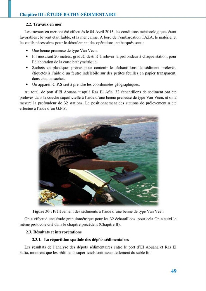 Etude géomorpho-sédimentaire de la zone côtière du parc National de Taza