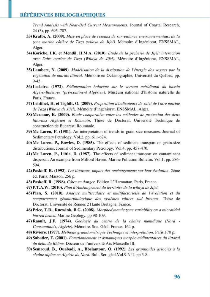 Etude géomorpho-sédimentaire de la zone côtière du parc National de Taza