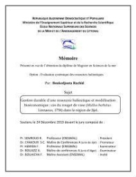Gestion durable d'une ressource halieutique et modélisation bioéconomique: cas du rouget de vase ( Mullus barbatus linnaeus,1758) dans la région de Jijel