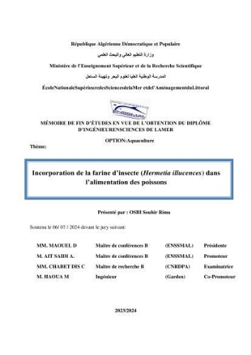 Incorporation de la farine d'insecte (Hermetia illucences ) dans l'alimentation des poissons Incorporation de la farine d'insecte (Hermetia illucences ) dans l'alimentation des poissons