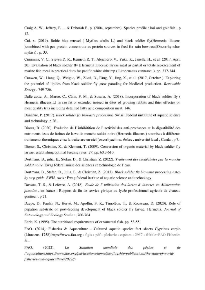 Incorporation de la farine d\'insecte (Hermetia illucences ) dans l\'alimentation des poissons