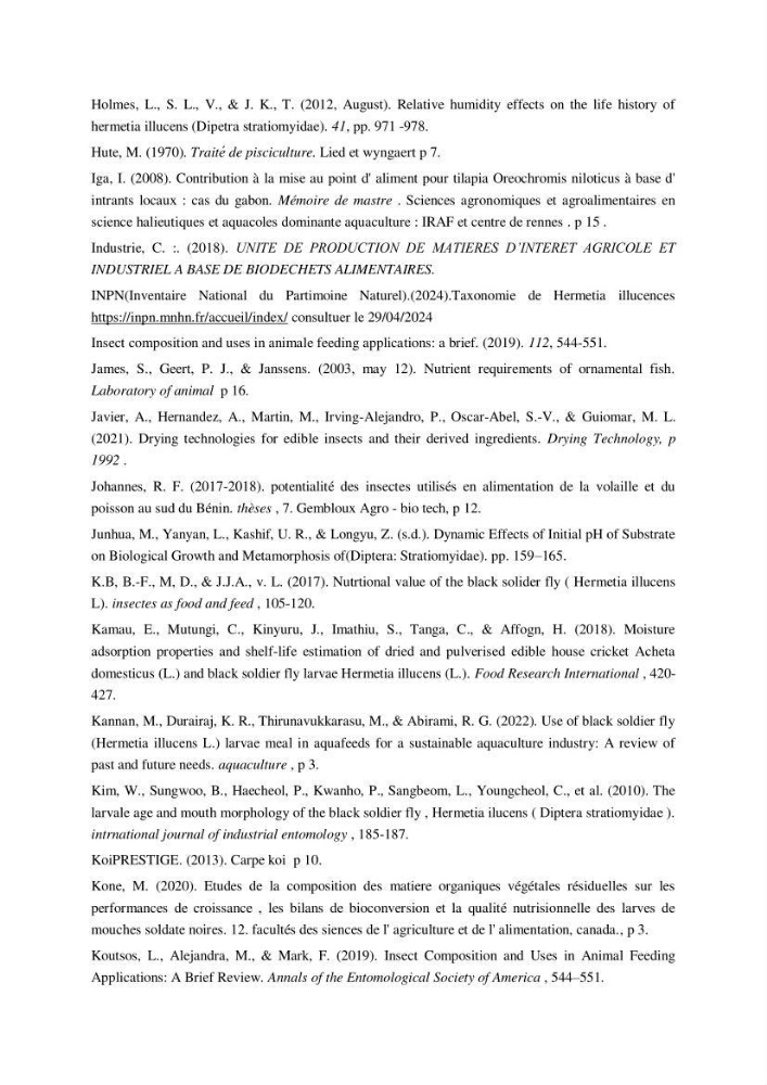 Incorporation de la farine d\'insecte (Hermetia illucences ) dans l\'alimentation des poissons