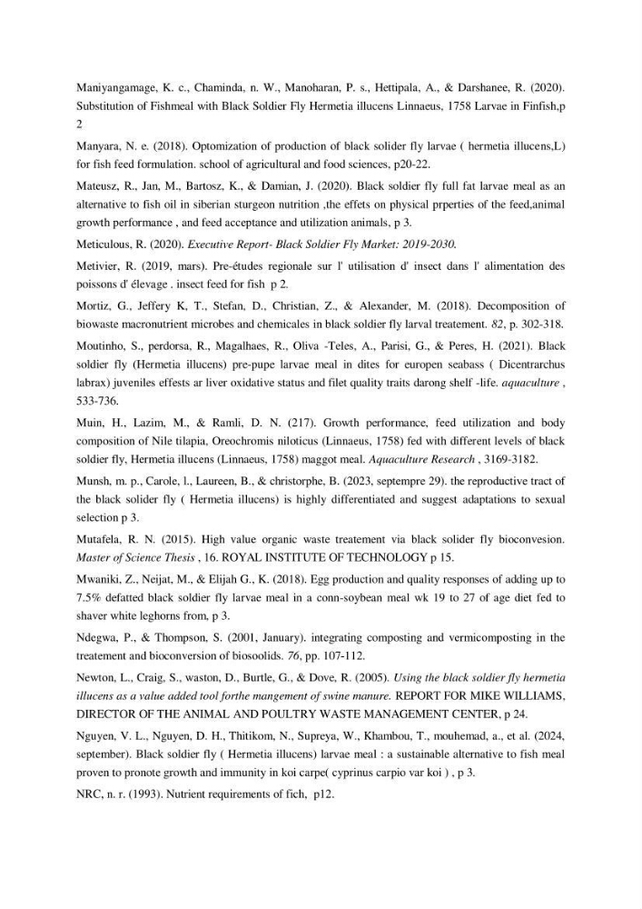 Incorporation de la farine d\'insecte (Hermetia illucences ) dans l\'alimentation des poissons