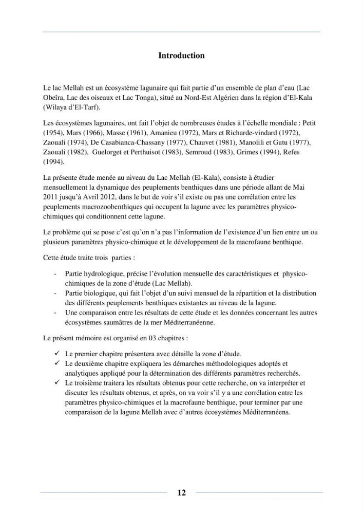Dynamique des peuplements du Lac Mellah