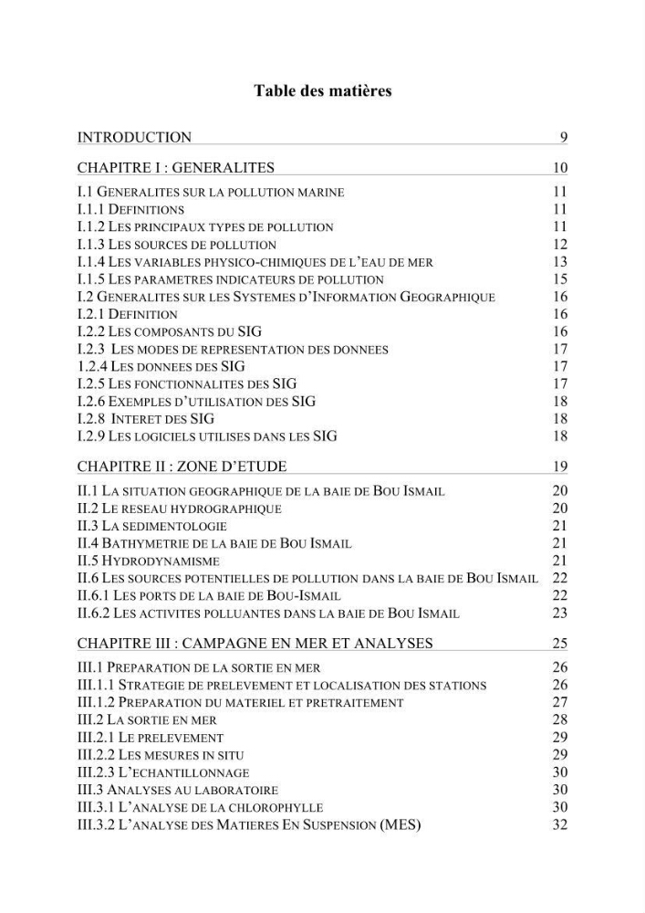 Utilisation des Systèmes d\'Information Géographiques pour le suivi des paramètres indicateurs de pollution dans la baie de Bou-Ismail