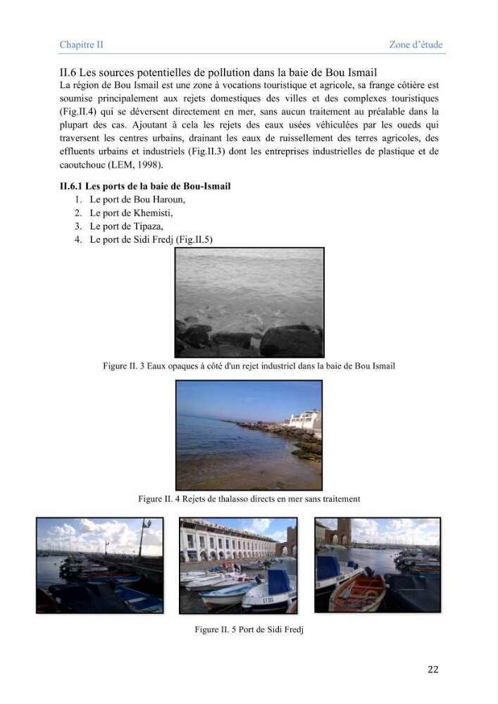 Utilisation des Systèmes d\'Information Géographiques pour le suivi des paramètres indicateurs de pollution dans la baie de Bou-Ismail