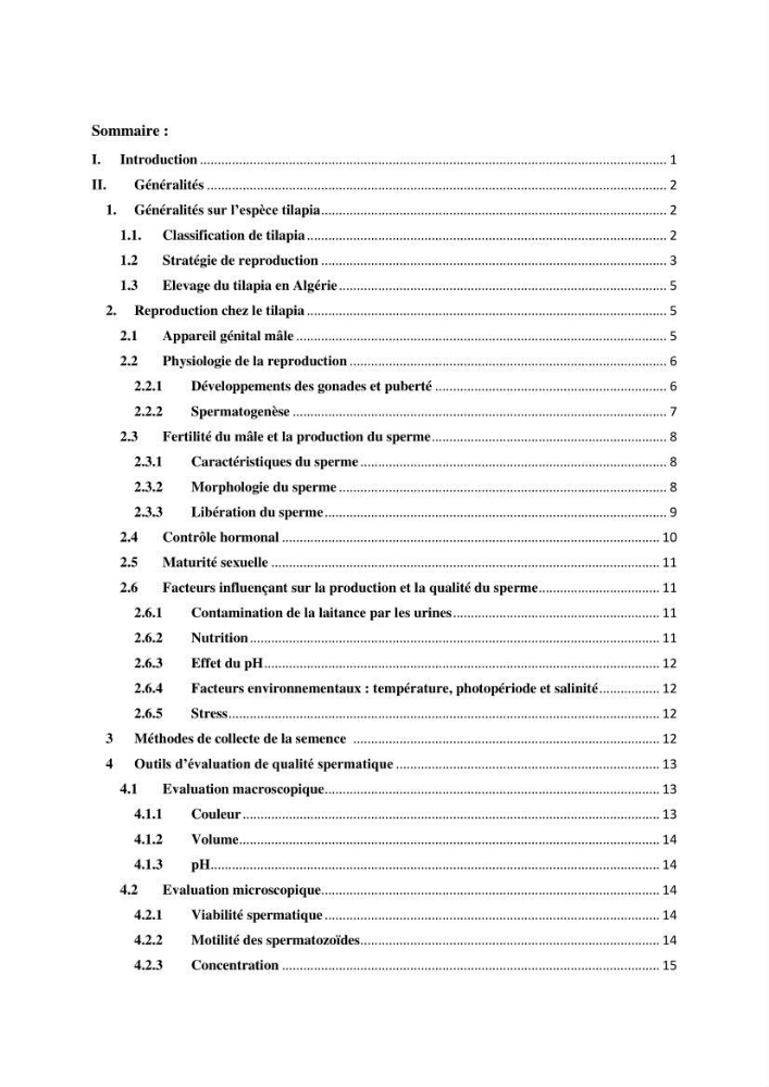 Caracterisation de la qualité du sperme chez les poissons