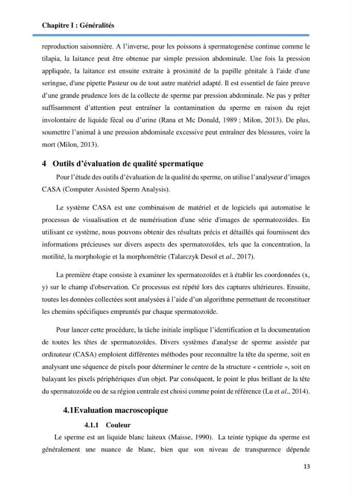 Caracterisation de la qualité du sperme chez les poissons
