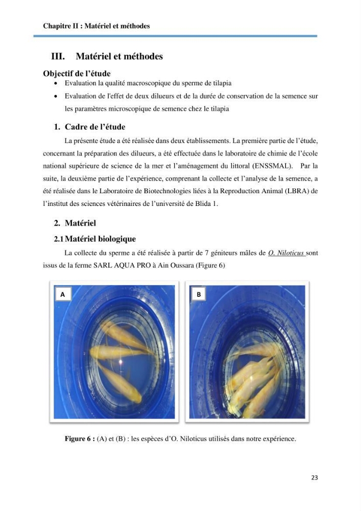 Caracterisation de la qualité du sperme chez les poissons