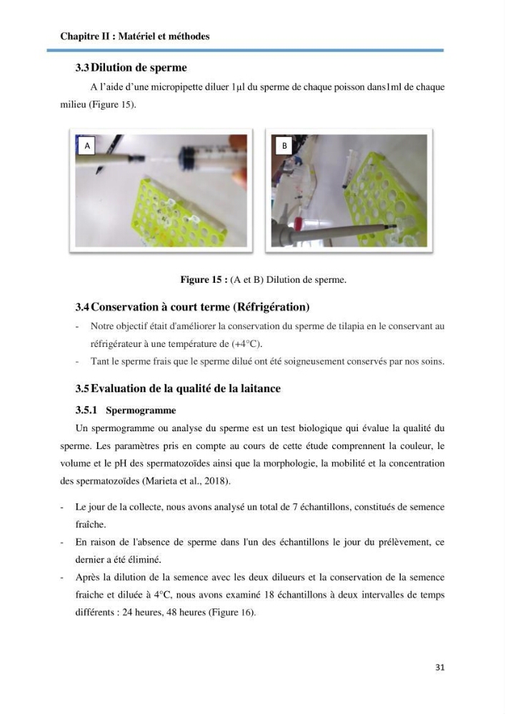 Caracterisation de la qualité du sperme chez les poissons