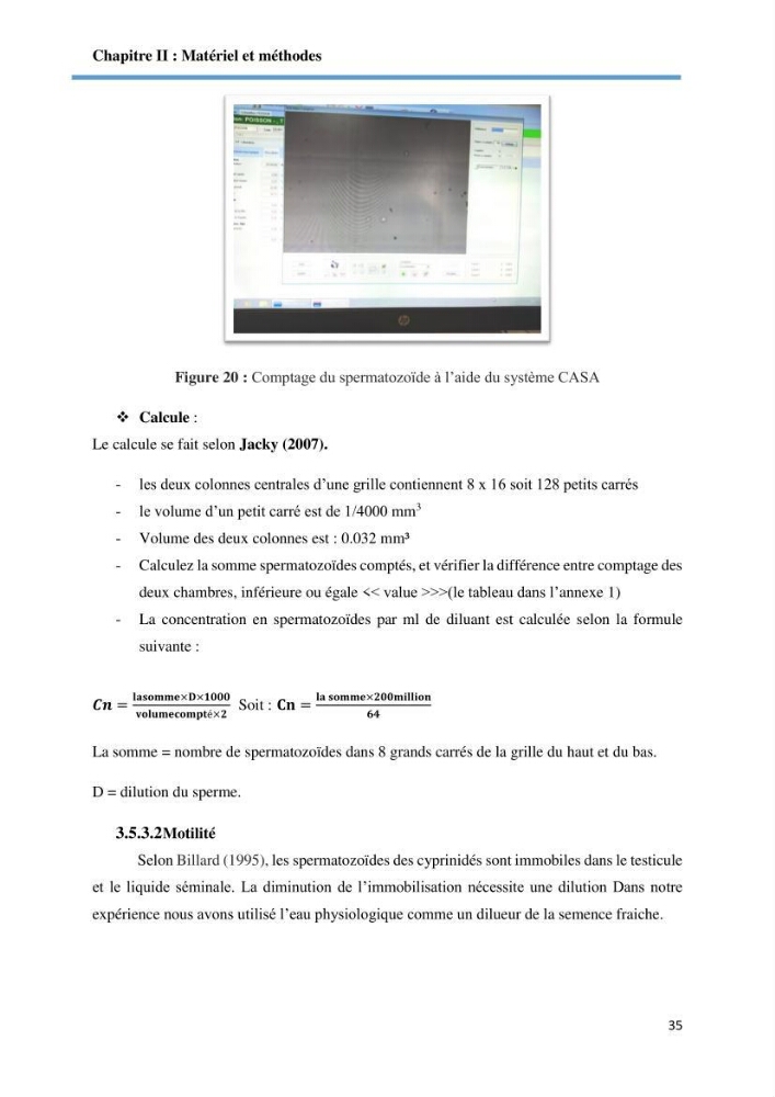 Caracterisation de la qualité du sperme chez les poissons