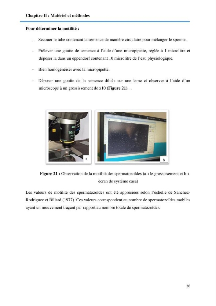 Caracterisation de la qualité du sperme chez les poissons