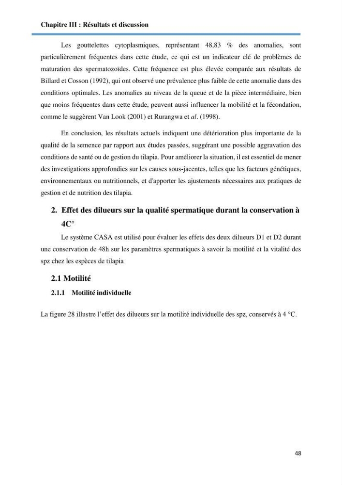 Caracterisation de la qualité du sperme chez les poissons