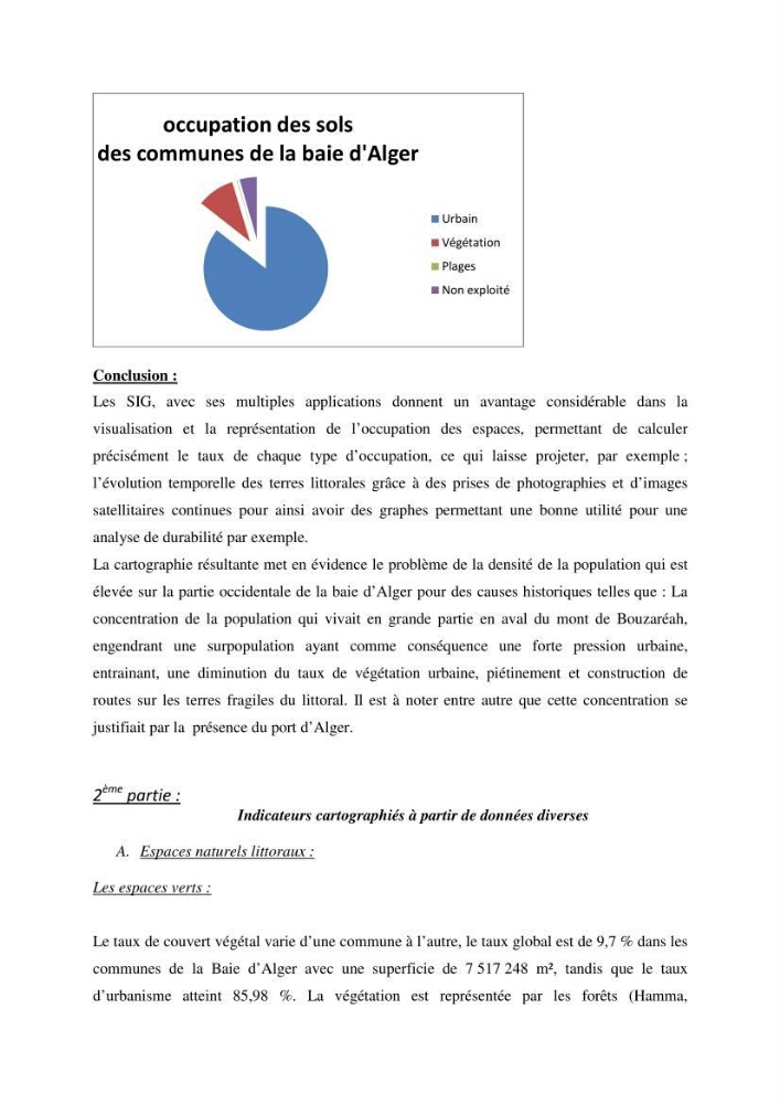 Mise en oeuvre d\'une base de données SIG pour le calcul des indicateurs de durabillité sur des communes de la zone du P.A.C. (littoral algérois)