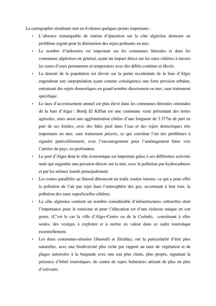 Mise en oeuvre d\'une base de données SIG pour le calcul des indicateurs de durabillité sur des communes de la zone du P.A.C. (littoral algérois)