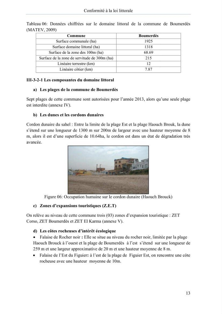 Evaluation de la mise en oeuvre de la loi n° 02-02 du 5 février 2002 relative à la protection et à la valorisation du littoral dans la wilaya de Boumerdes