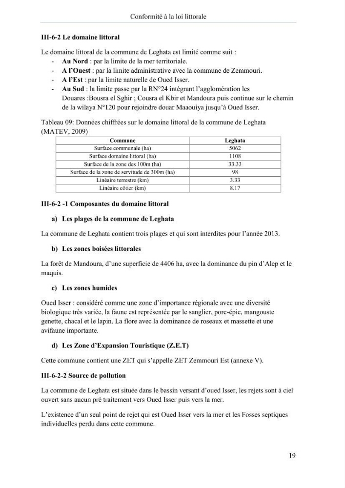 Evaluation de la mise en oeuvre de la loi n° 02-02 du 5 février 2002 relative à la protection et à la valorisation du littoral dans la wilaya de Boumerdes