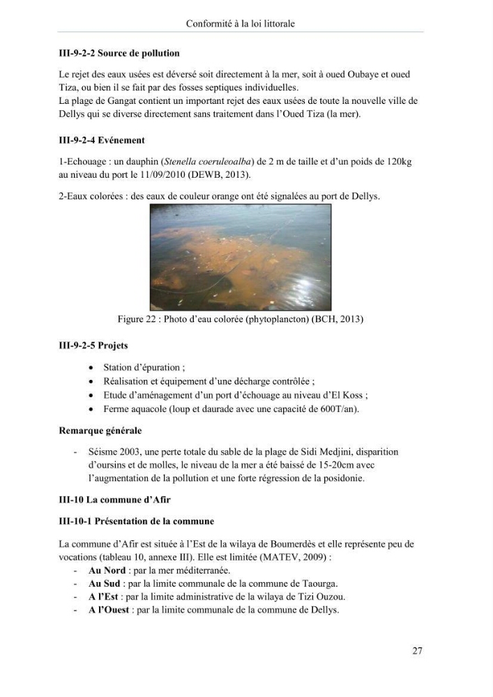 Evaluation de la mise en oeuvre de la loi n° 02-02 du 5 février 2002 relative à la protection et à la valorisation du littoral dans la wilaya de Boumerdes