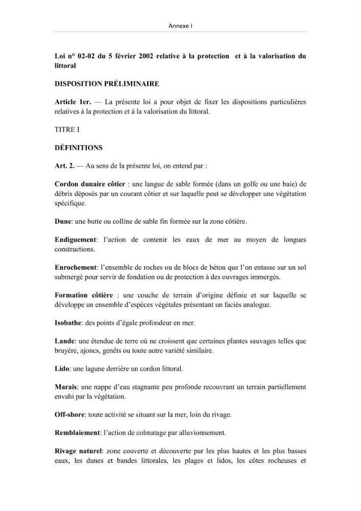 Evaluation de la mise en oeuvre de la loi n° 02-02 du 5 février 2002 relative à la protection et à la valorisation du littoral dans la wilaya de Boumerdes