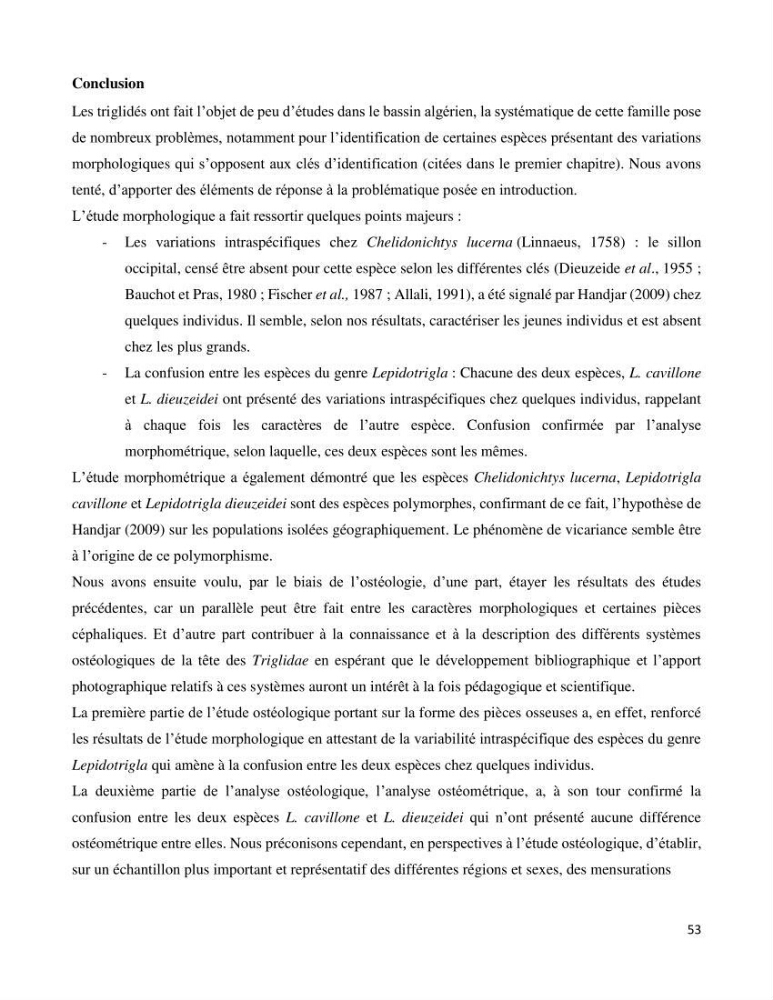 Contribution à l’étude de la systématique de la famille des Triglidae (Ostéichtyens, Actinoptérygiens) du bassin algérien