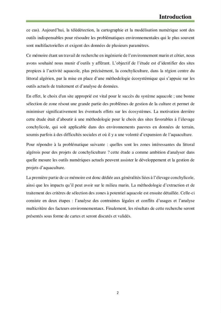 Identification des zones propices à héberger des filières conchylicoles par modélisation numérique et télédetection: