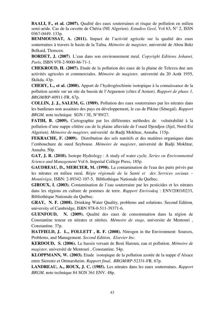 Etude de la pollution par les nitrates des eaux souterraines de la plaine de la mitidja Est en utilisant les techniques hydrochimiques et isotopiques