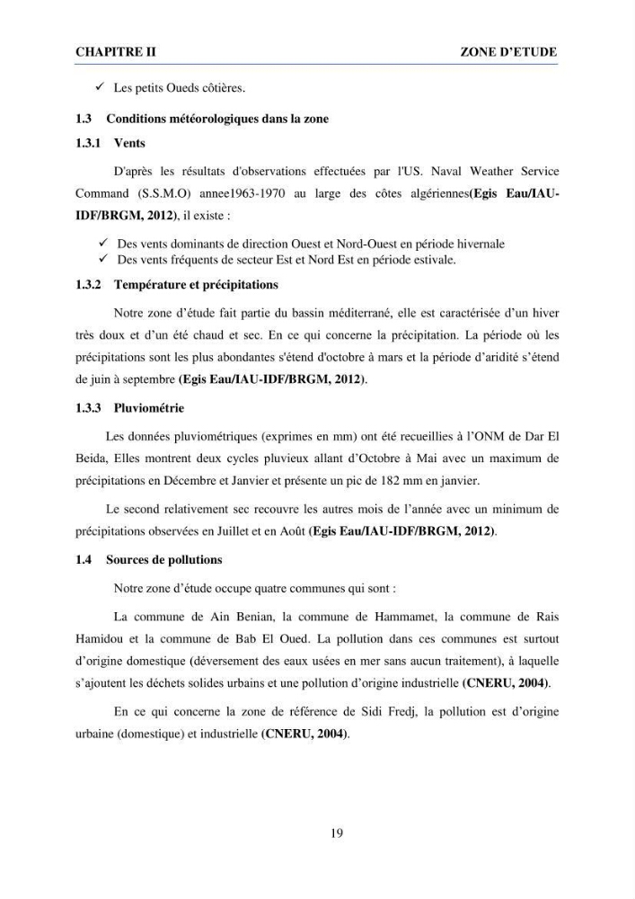 Qualité physico-chimique et bactériologique des eaux littorales : Ain Benian-Bab El Oued (Wilaya d’Alger)
