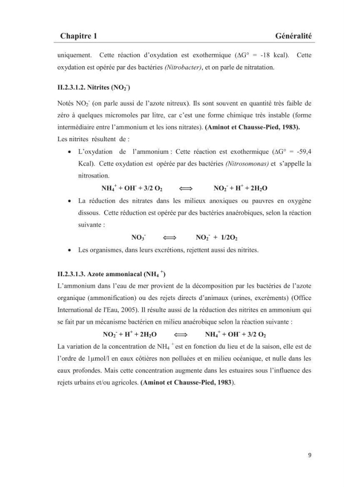 Les paramètres phtsico-chimiques et les sels nutritifs dans les eaux côtières algéroises (les baies d\'Alger, de Bou-Ismail et de Zemmouri)