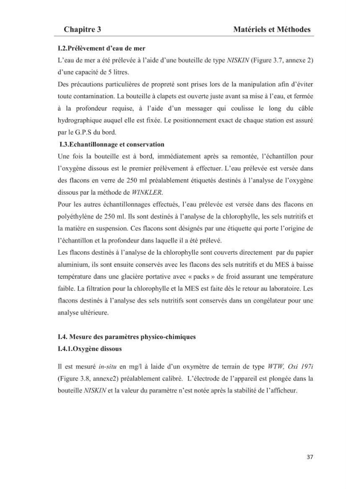 Les paramètres phtsico-chimiques et les sels nutritifs dans les eaux côtières algéroises (les baies d\'Alger, de Bou-Ismail et de Zemmouri)
