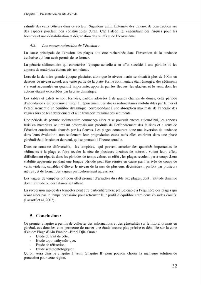 Aménagement et protection du rivage de Bir El djir-Oran: