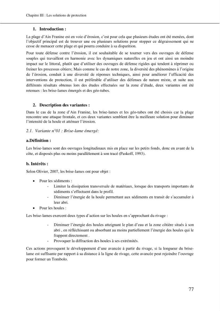 Aménagement et protection du rivage de Bir El djir-Oran: