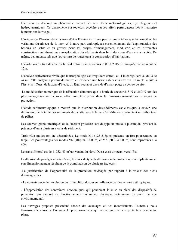 Aménagement et protection du rivage de Bir El djir-Oran: