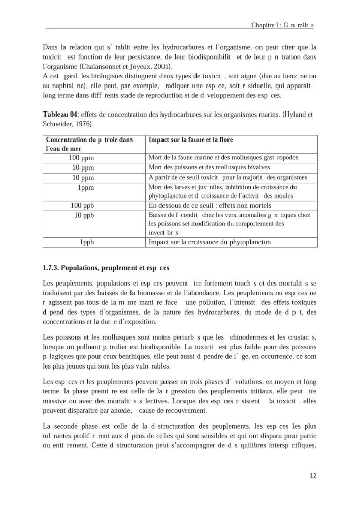 Les hydrocarbures poly aromatiques dans la baie de Bou-Ismail : surveillance et évolution de la contamination en fonction de la profondeur