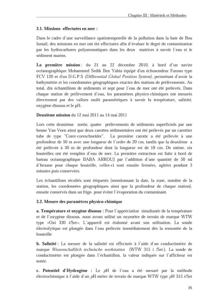 Les hydrocarbures poly aromatiques dans la baie de Bou-Ismail : surveillance et évolution de la contamination en fonction de la profondeur