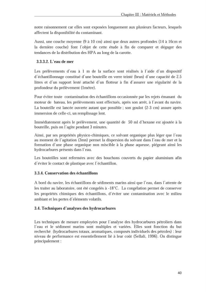 Les hydrocarbures poly aromatiques dans la baie de Bou-Ismail : surveillance et évolution de la contamination en fonction de la profondeur