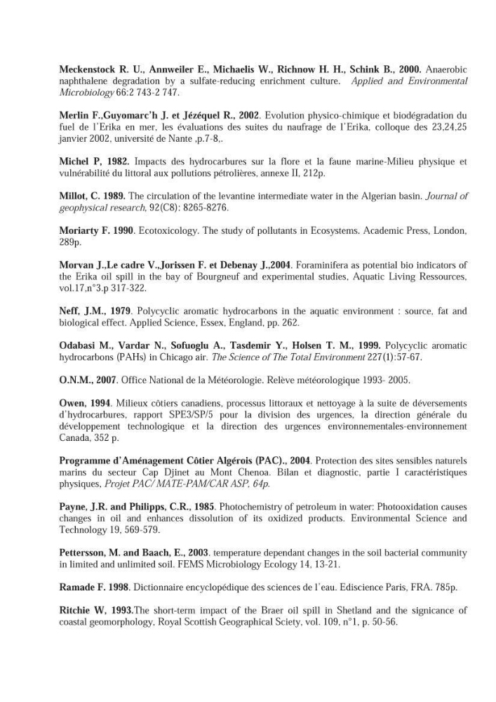 Les hydrocarbures poly aromatiques dans la baie de Bou-Ismail : surveillance et évolution de la contamination en fonction de la profondeur
