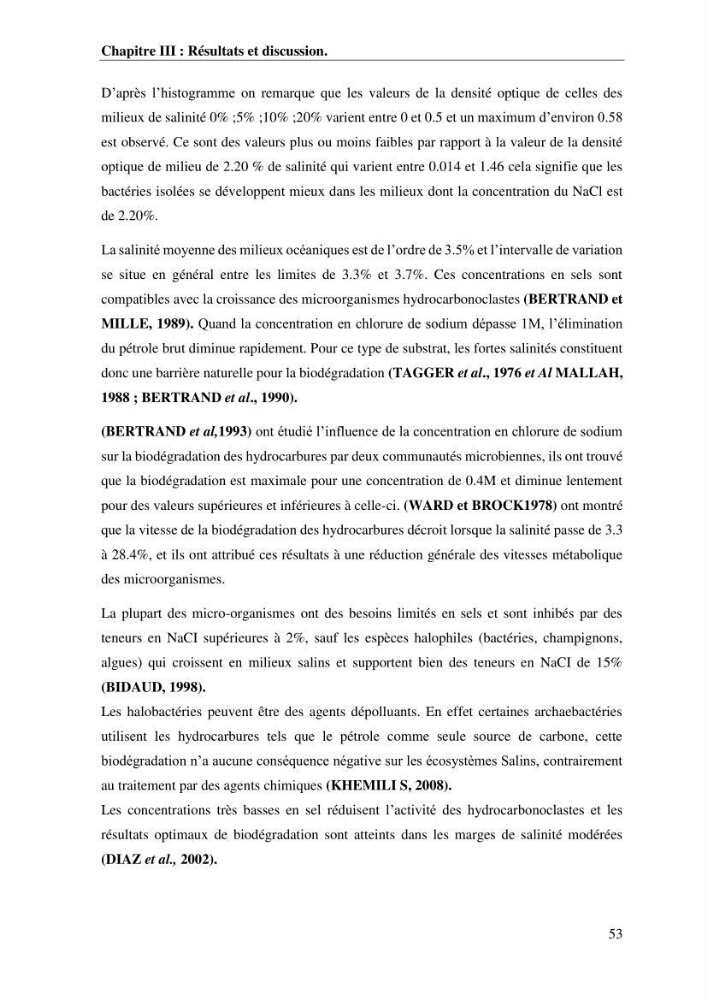 Les effets des paramètres physicochimiques sur l\'activité des bactéries marines hydrocarbonoclastes: