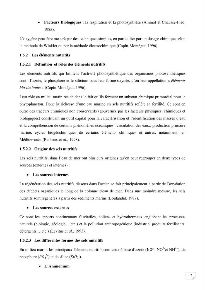 Suivi des paramètres physico-chimique et des sels nutritifs dans la baie de Bou Ismail: