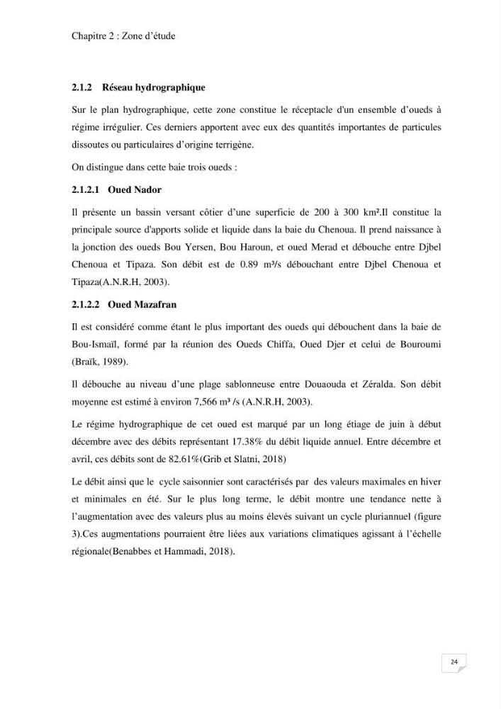 Suivi des paramètres physico-chimique et des sels nutritifs dans la baie de Bou Ismail: