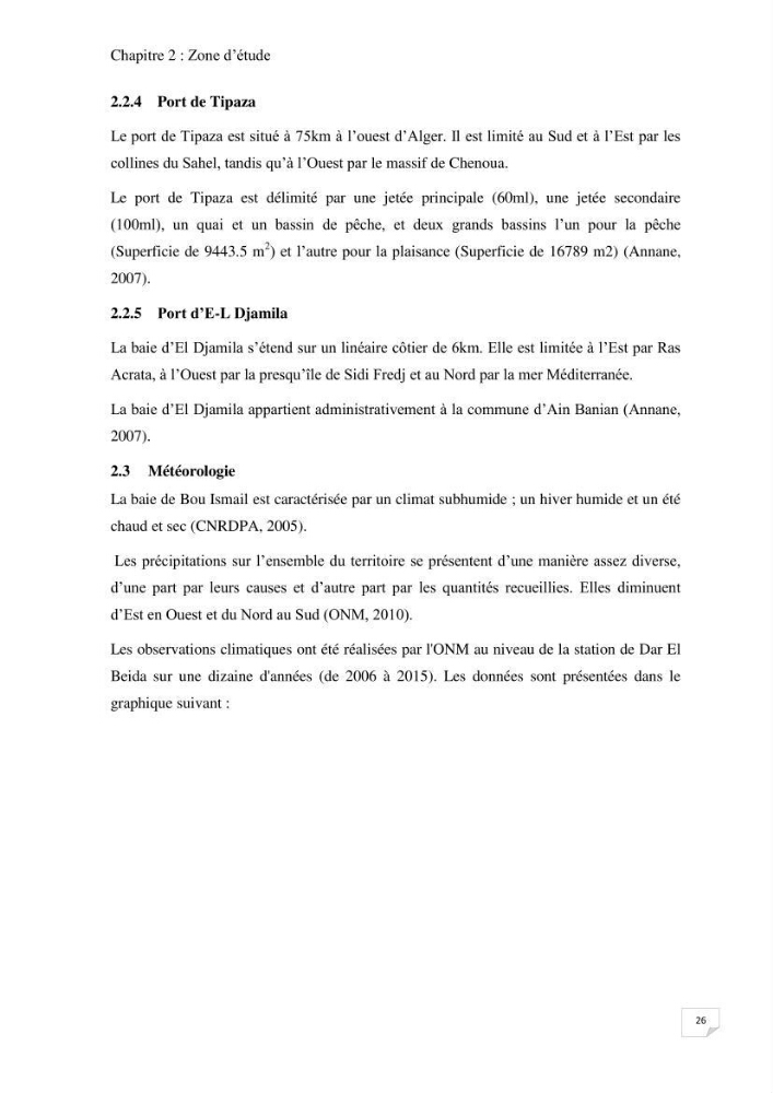 Suivi des paramètres physico-chimique et des sels nutritifs dans la baie de Bou Ismail: