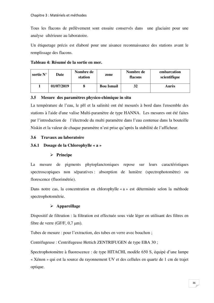 Suivi des paramètres physico-chimique et des sels nutritifs dans la baie de Bou Ismail: