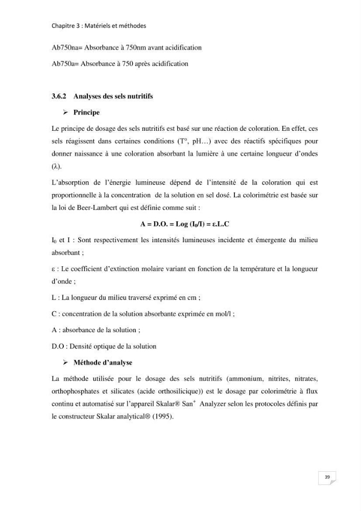 Suivi des paramètres physico-chimique et des sels nutritifs dans la baie de Bou Ismail: