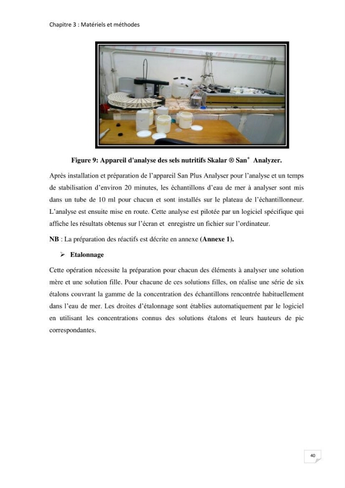 Suivi des paramètres physico-chimique et des sels nutritifs dans la baie de Bou Ismail: