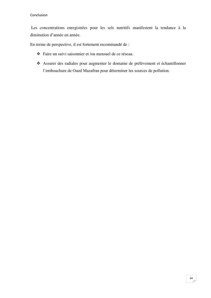 Suivi des paramètres physico-chimique et des sels nutritifs dans la baie de Bou Ismail: