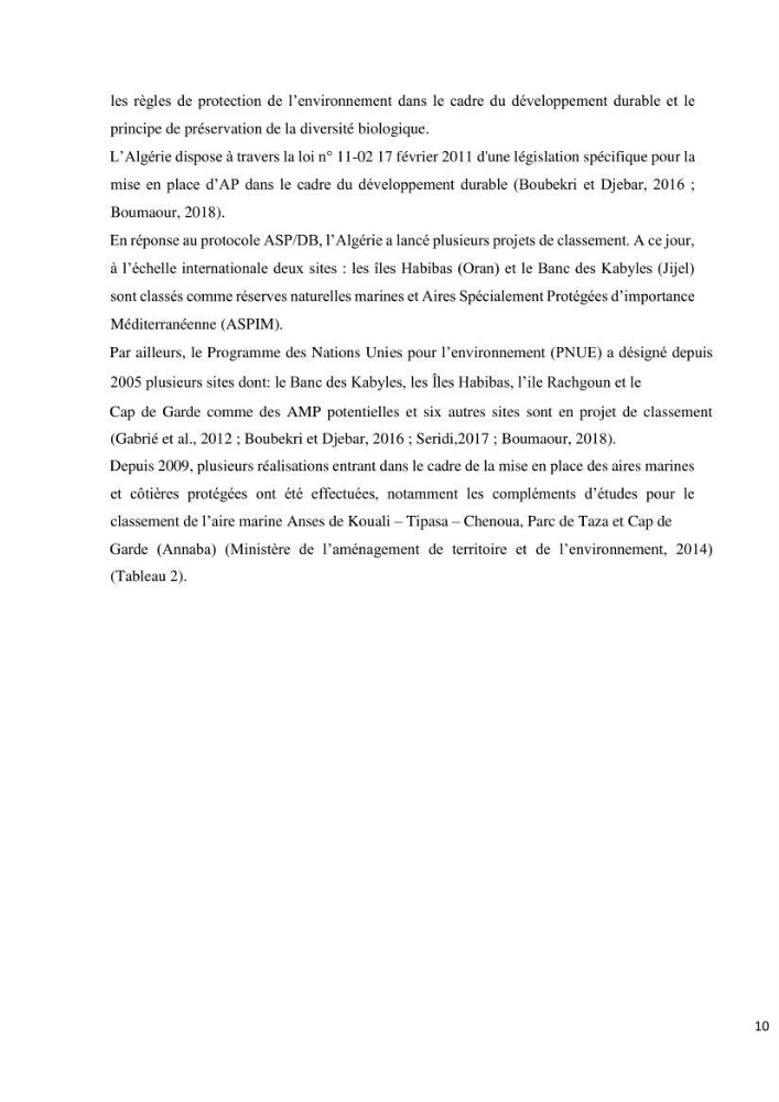 Les défis de gestion des aires marines et côtières protégées: cas d\'étude de Mont Chenoua/Anses de Kouali