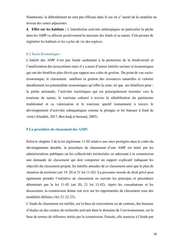 Les défis de gestion des aires marines et côtières protégées: cas d\'étude de Mont Chenoua/Anses de Kouali