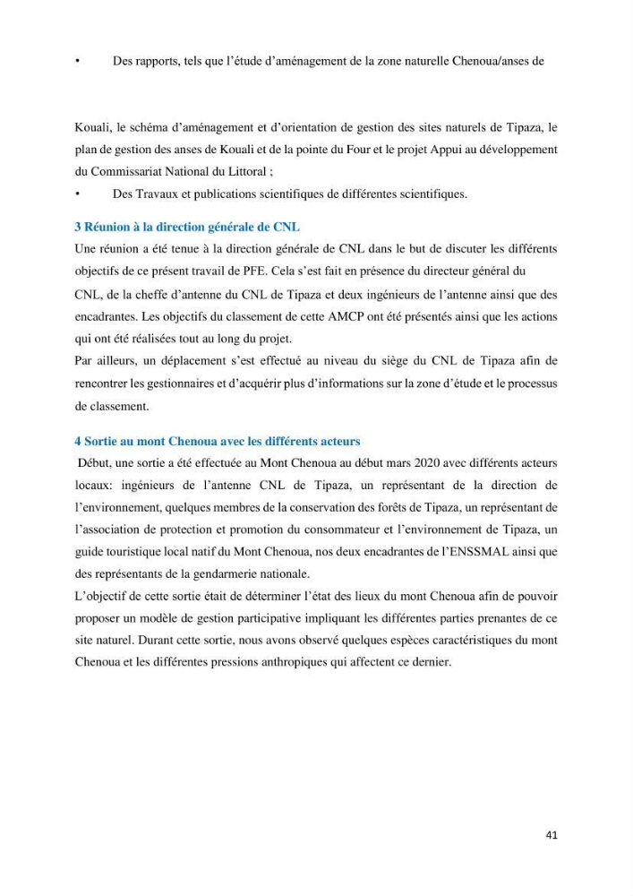 Les défis de gestion des aires marines et côtières protégées: cas d\'étude de Mont Chenoua/Anses de Kouali
