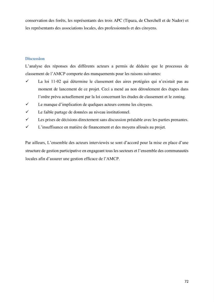 Les défis de gestion des aires marines et côtières protégées: cas d\'étude de Mont Chenoua/Anses de Kouali