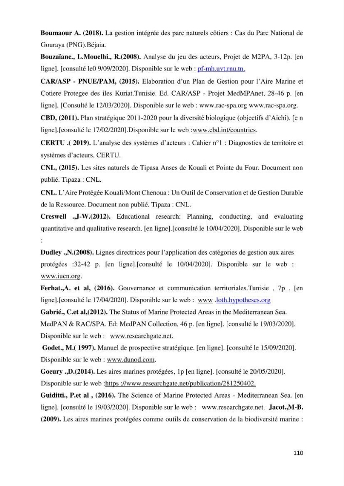 Les défis de gestion des aires marines et côtières protégées: cas d\'étude de Mont Chenoua/Anses de Kouali